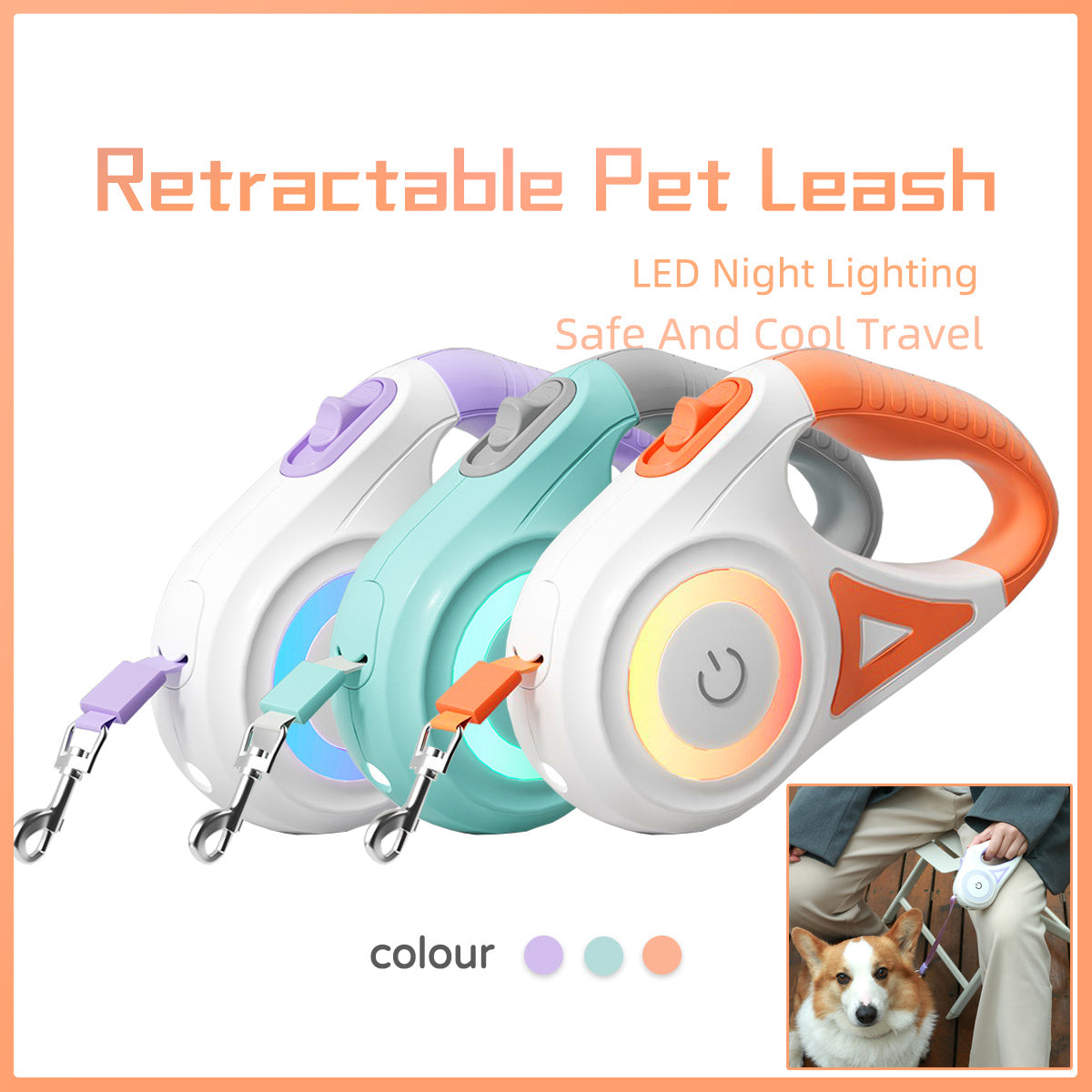 adjustable dog leash 3 to 5 meters with lamp