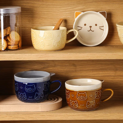 Cartoon cat tea/coffee mug with cover