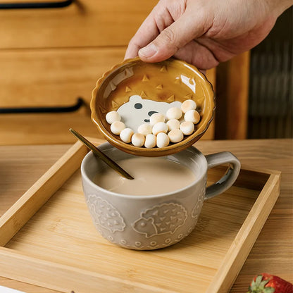 Cartoon cat tea/coffee mug with cover