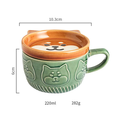 Cartoon cat tea/coffee mug with cover
