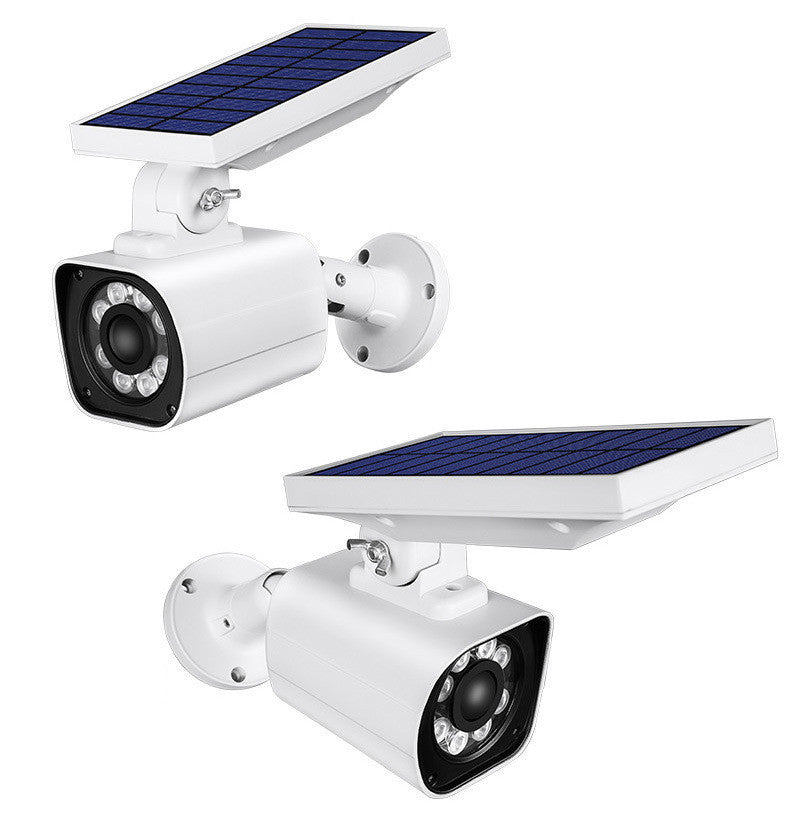 outdoor security camera with lamp and solar panel