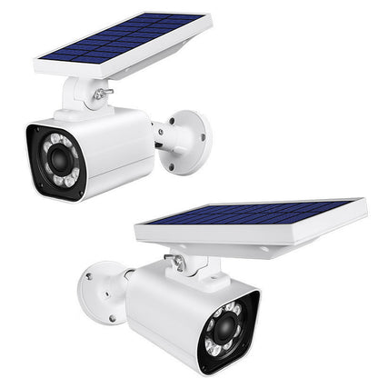 outdoor security camera with lamp and solar panel